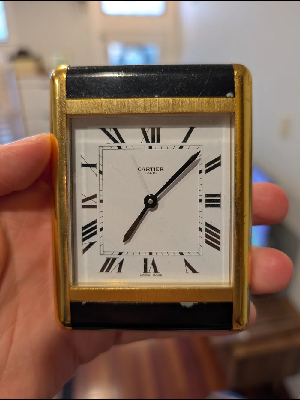Cartier Gold & Black Desk Clock with Roman Dial